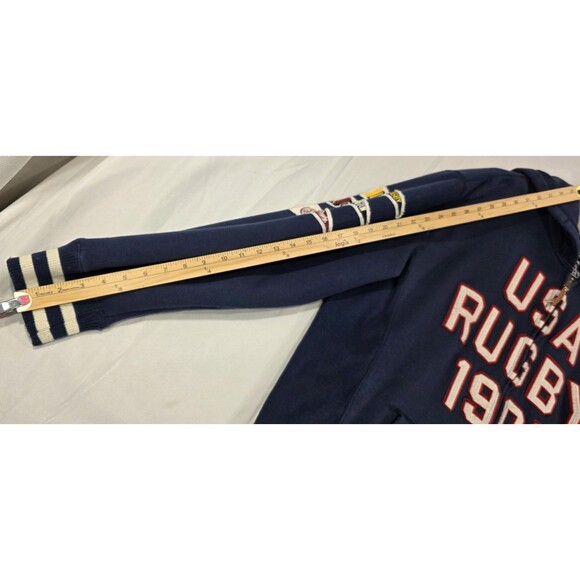 Vintage 90s Rugby USA Track Jacket Hoodie Letterman Varsity Patches Blue Men 3XL - Picture 14 of 16